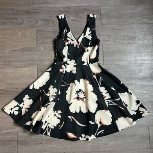 Anthropologie Maeve Amory Black Ivory Floral Fit & Flare Dress Scuba Size 0